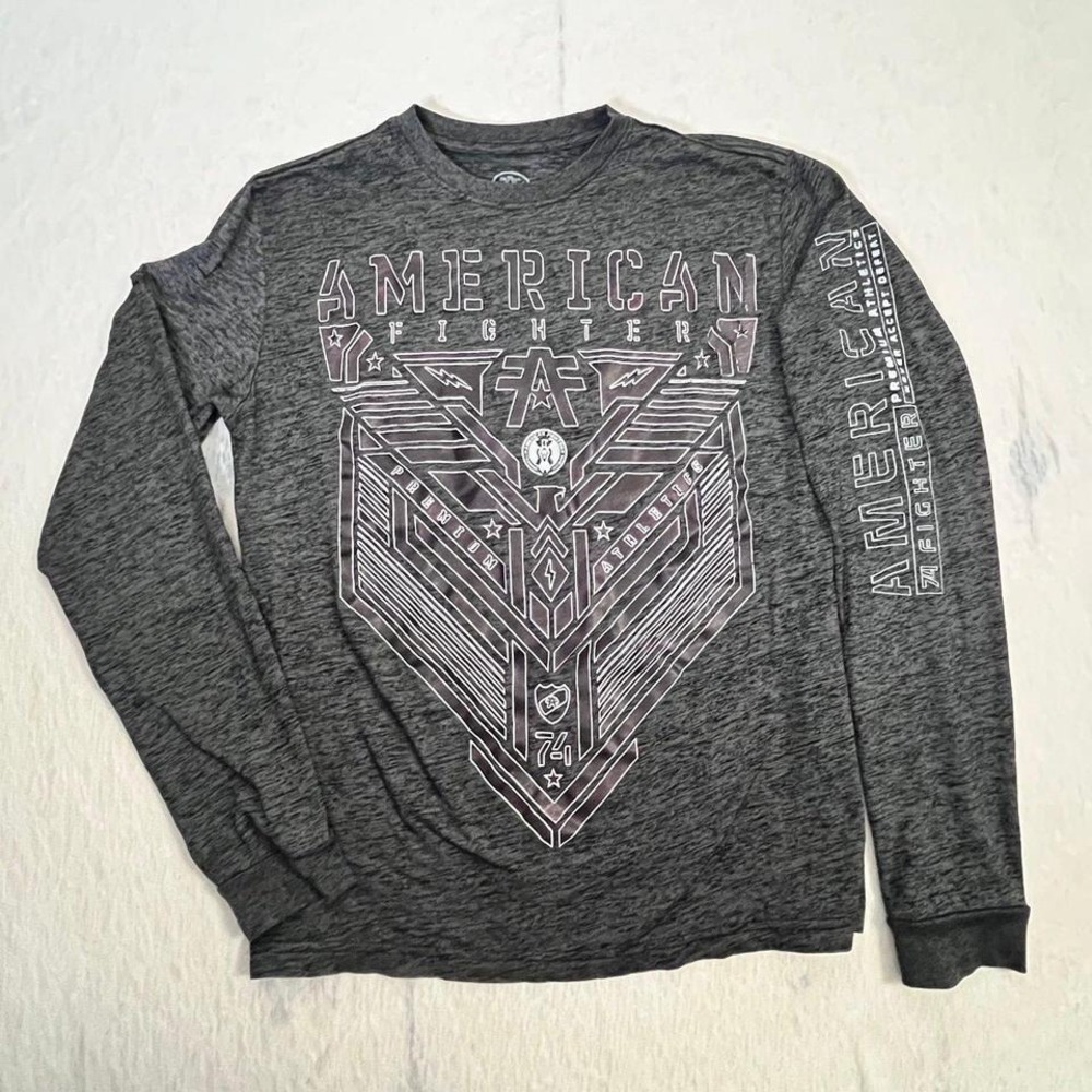 American Fighter Long Sleeve Graphic‎ Shirt Gray Athletic MMA Streetwear